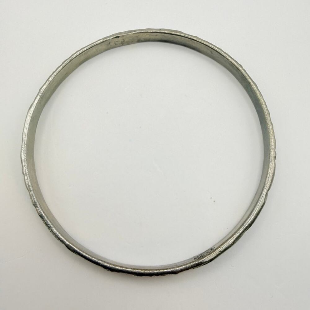 Vintage Taxco Mexico Alpaca Silver Bangle Bracelet Floral Repousse 8 Inch - Picture 6 of 8